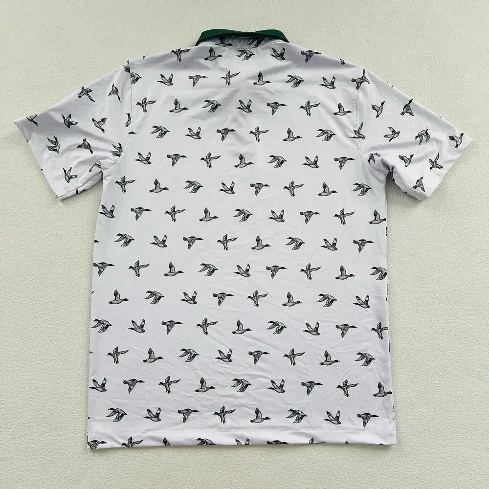 Waggle Boy Green Duck Mallard Print Performance Stretch Golf Polo Shirt Youth L